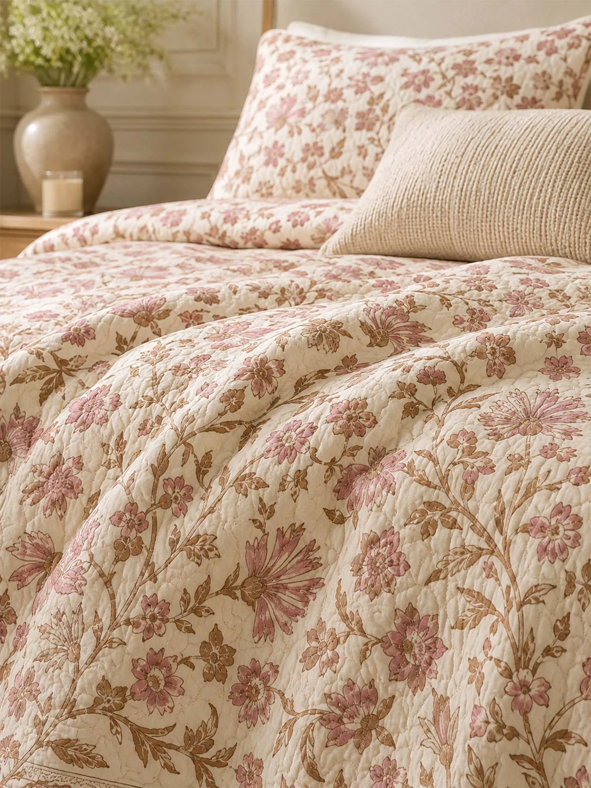 Blush Wildflower Garden Quilted 3-Piece Bedding Set