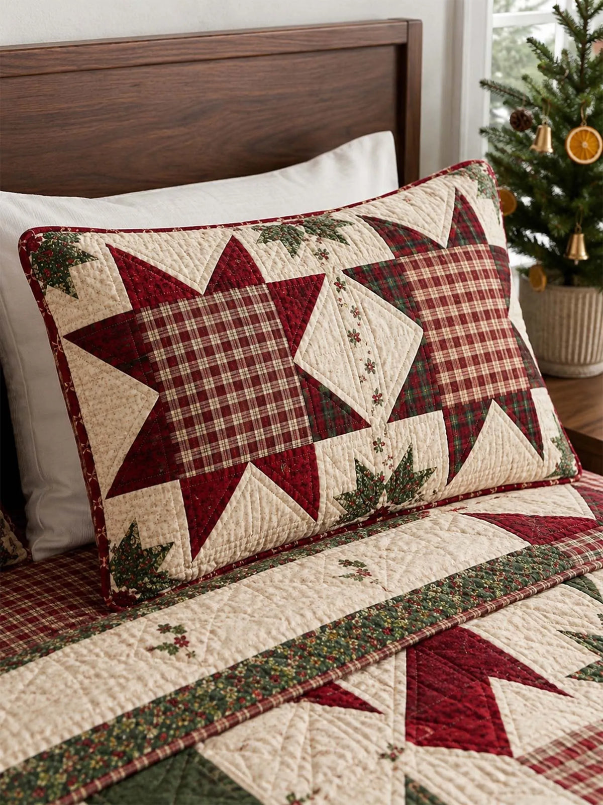 Christmas Star Patchwork Quilted 3-Piece Bedding Set