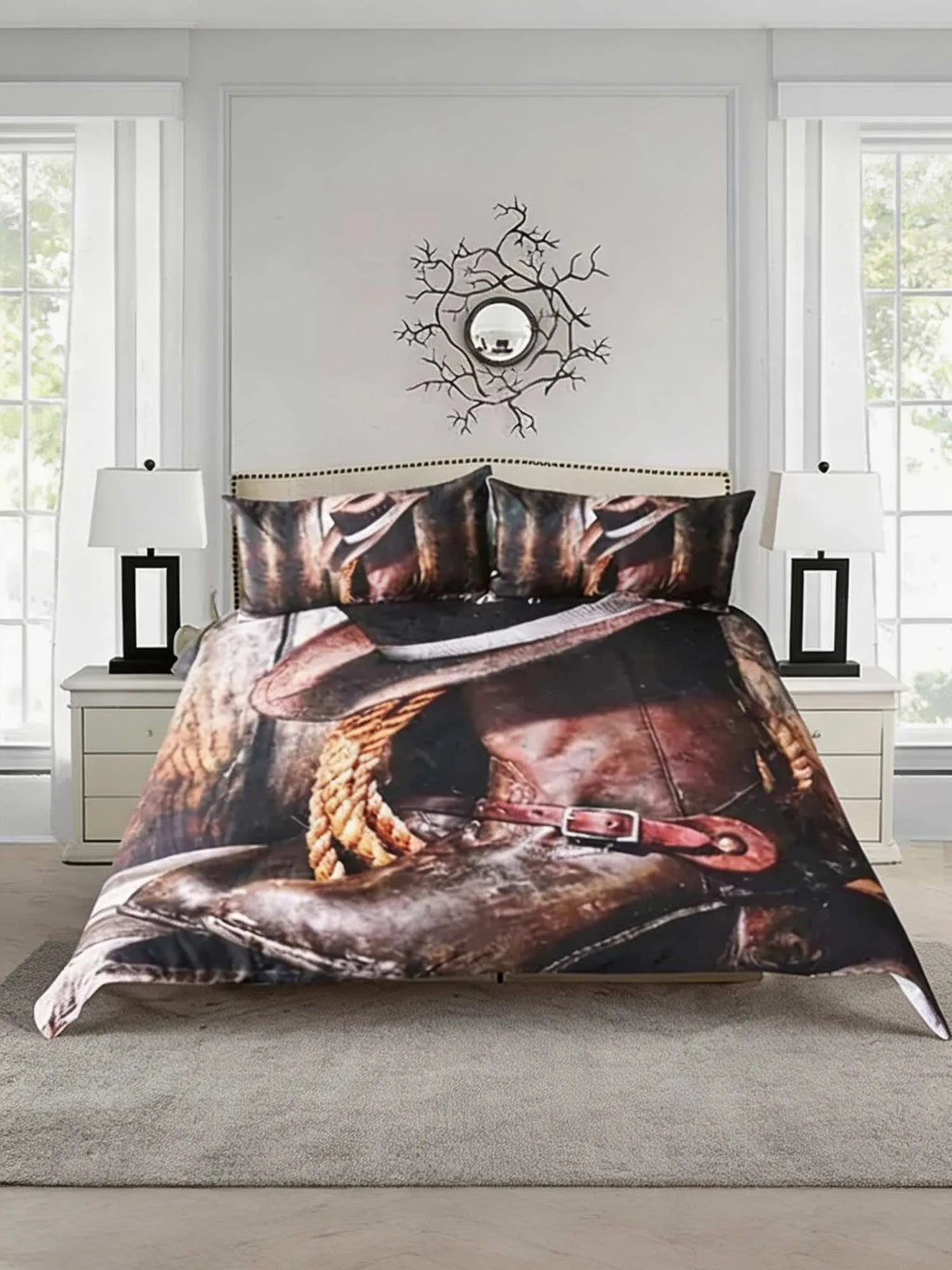 Vintage Cowboy Boots Hat 3‐Piece Quilted Bedding Set