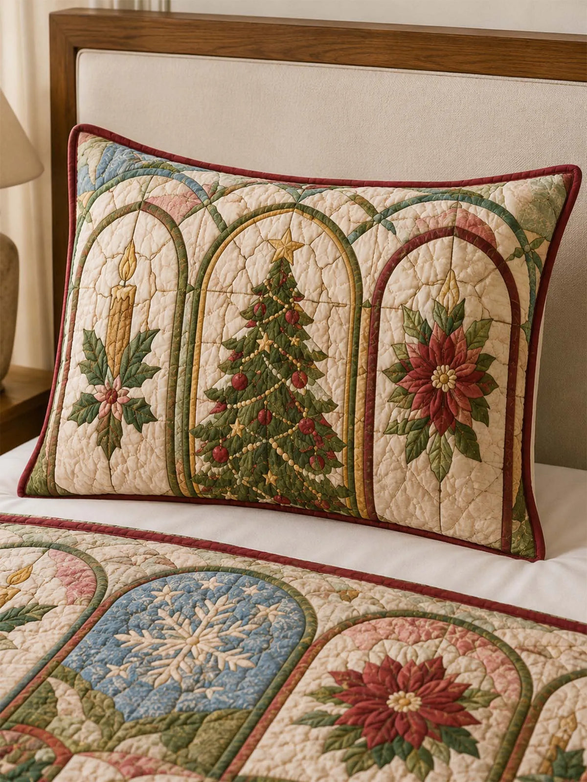 Christmas Chapel Window Quilted 3-Piece Bedding Set