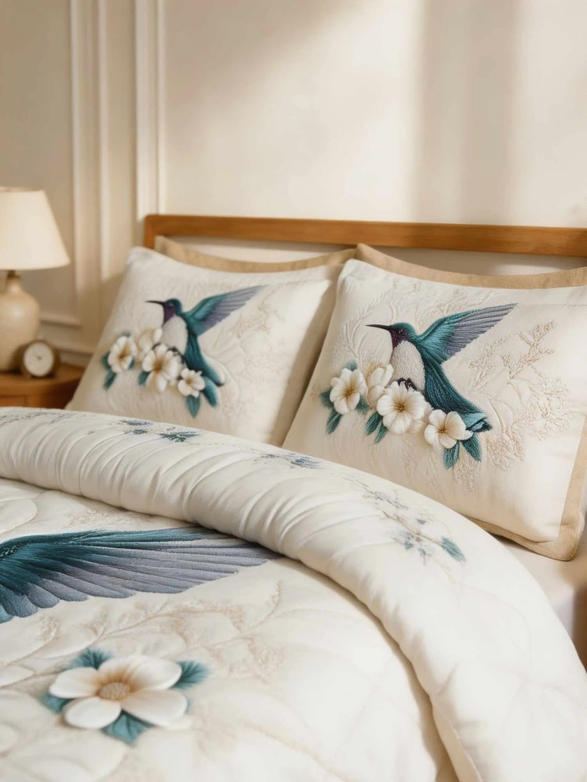 Winter Hummingbird 3‐ Piece Quilted Bedding Set