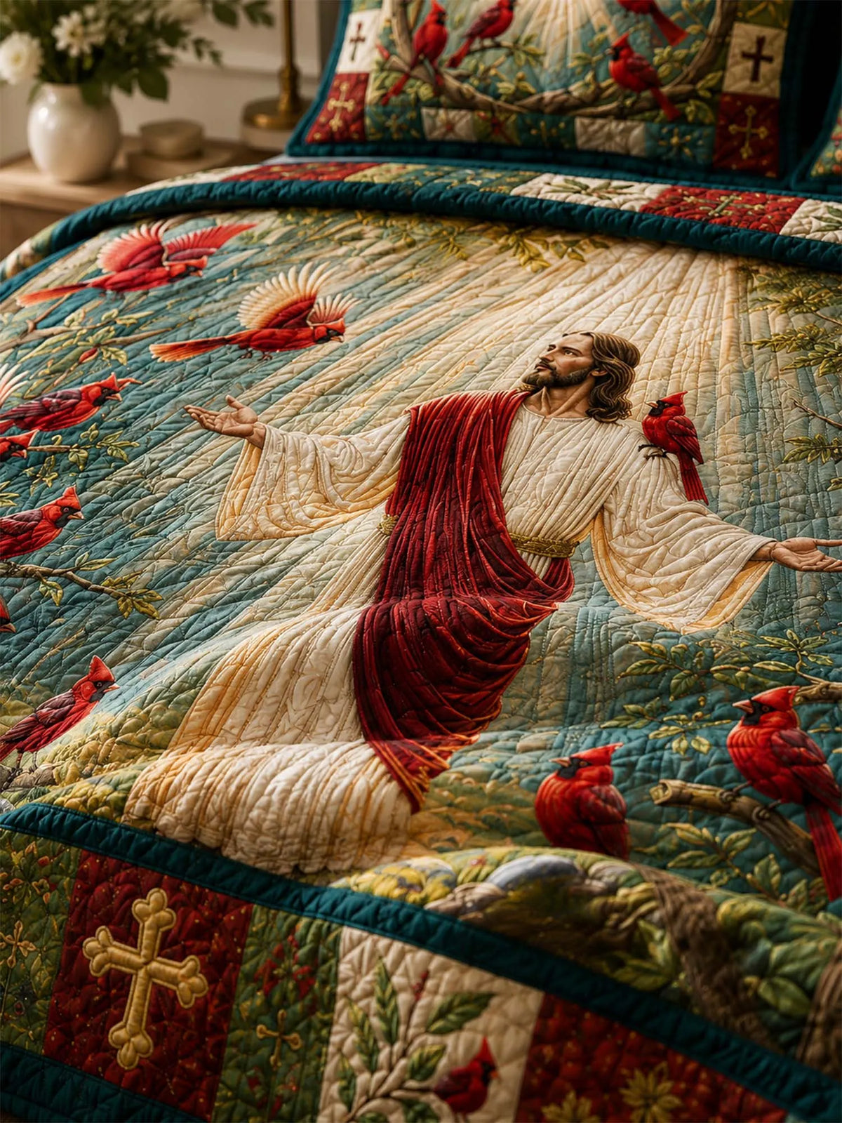 Jesus Cardinal Faith Quilted 3-Piece Bedding Set