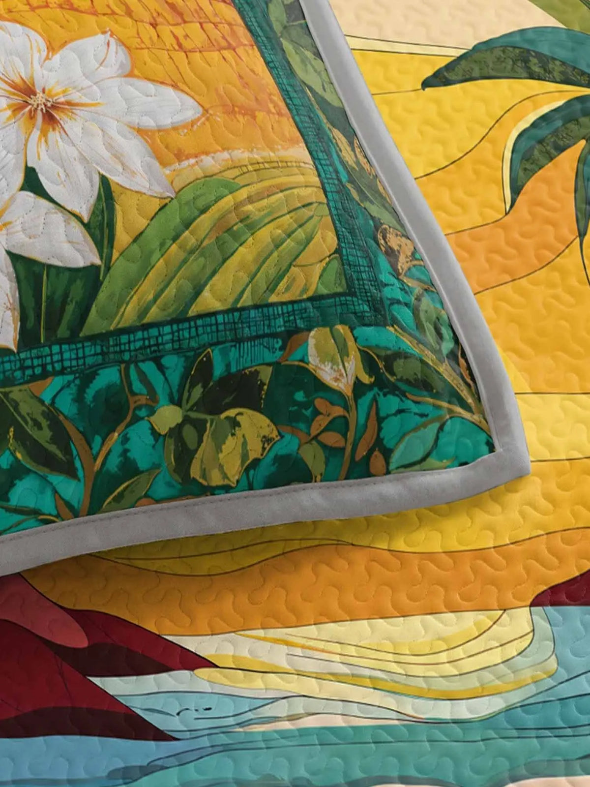 Tropical Plumeria Floral Patchwork Quilted 3‐Piece Bedding Set
