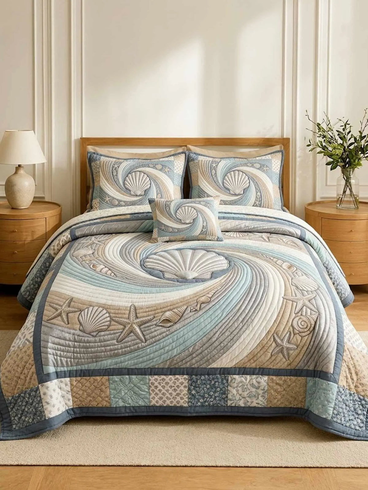 Coastal Whisper 3‐Piece Quilted Bedding Set