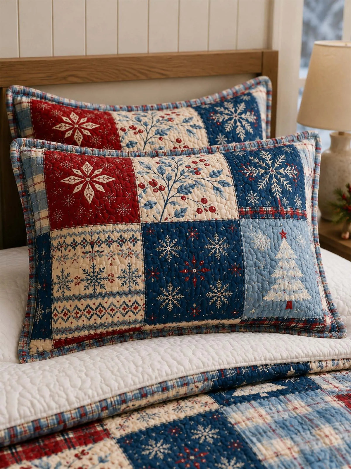Snowflake Christmas Patchwork Quilted 3-Piece Bedding Set