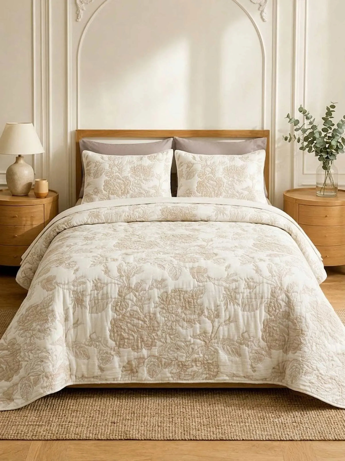 Vintage Floral Jacquard Quilted Bedspread Puff Quilted Cotton Blanket