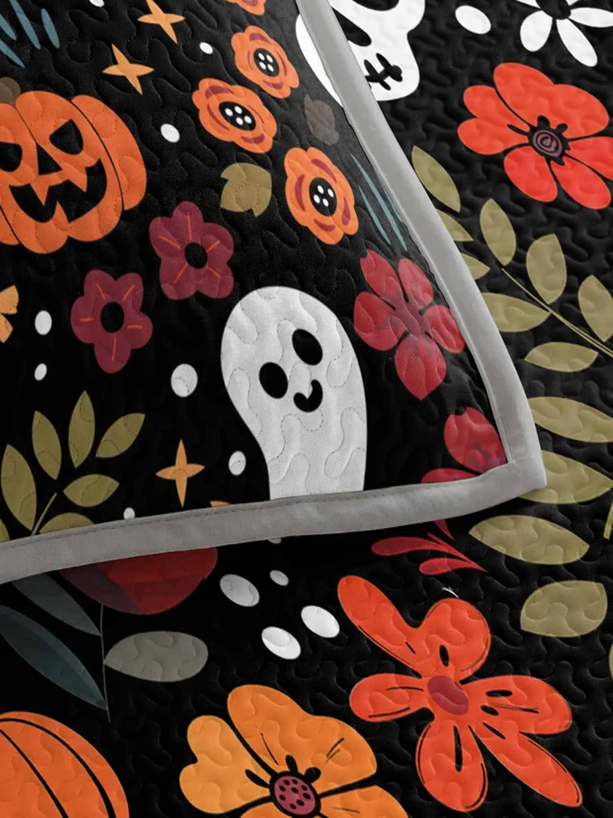 Floral Ghost Pumpkin Skull Halloween All‐Over Print Quilted 3‐Piece Bedding Set