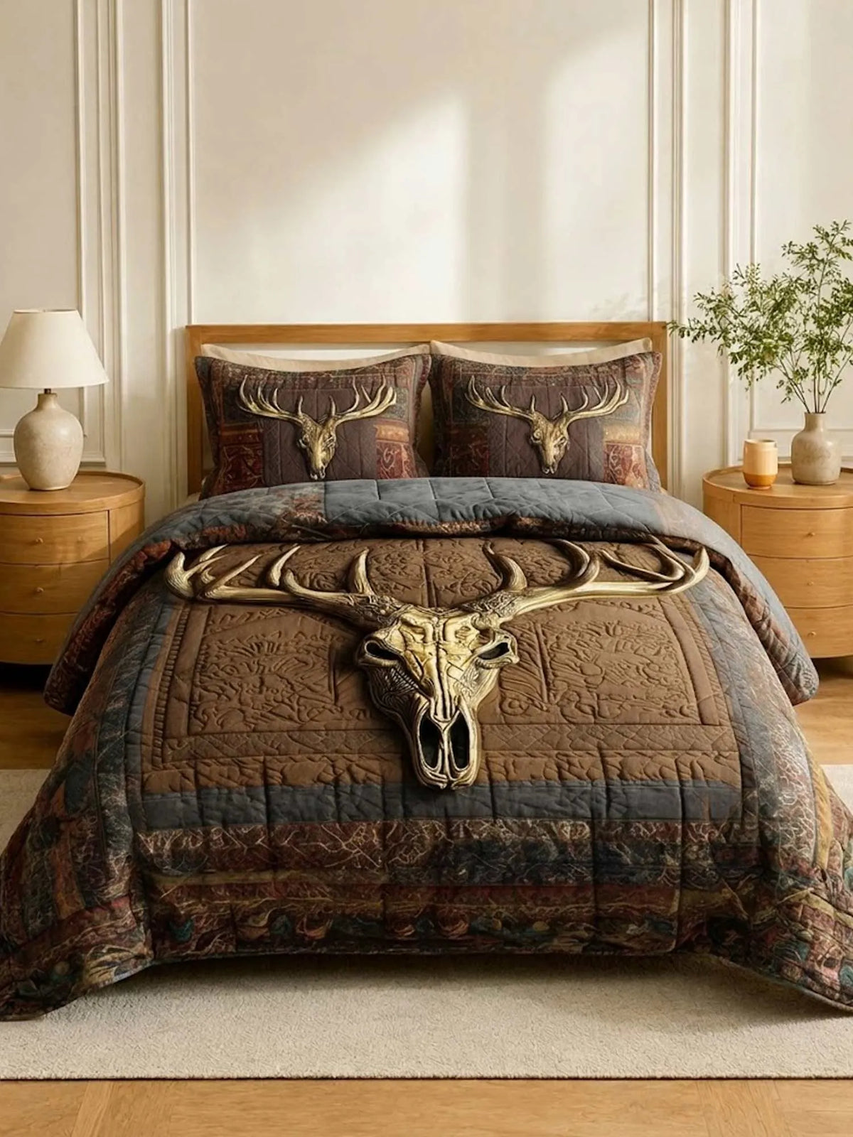 Rustic Antler 3‐Piece Quilted Bedding Set