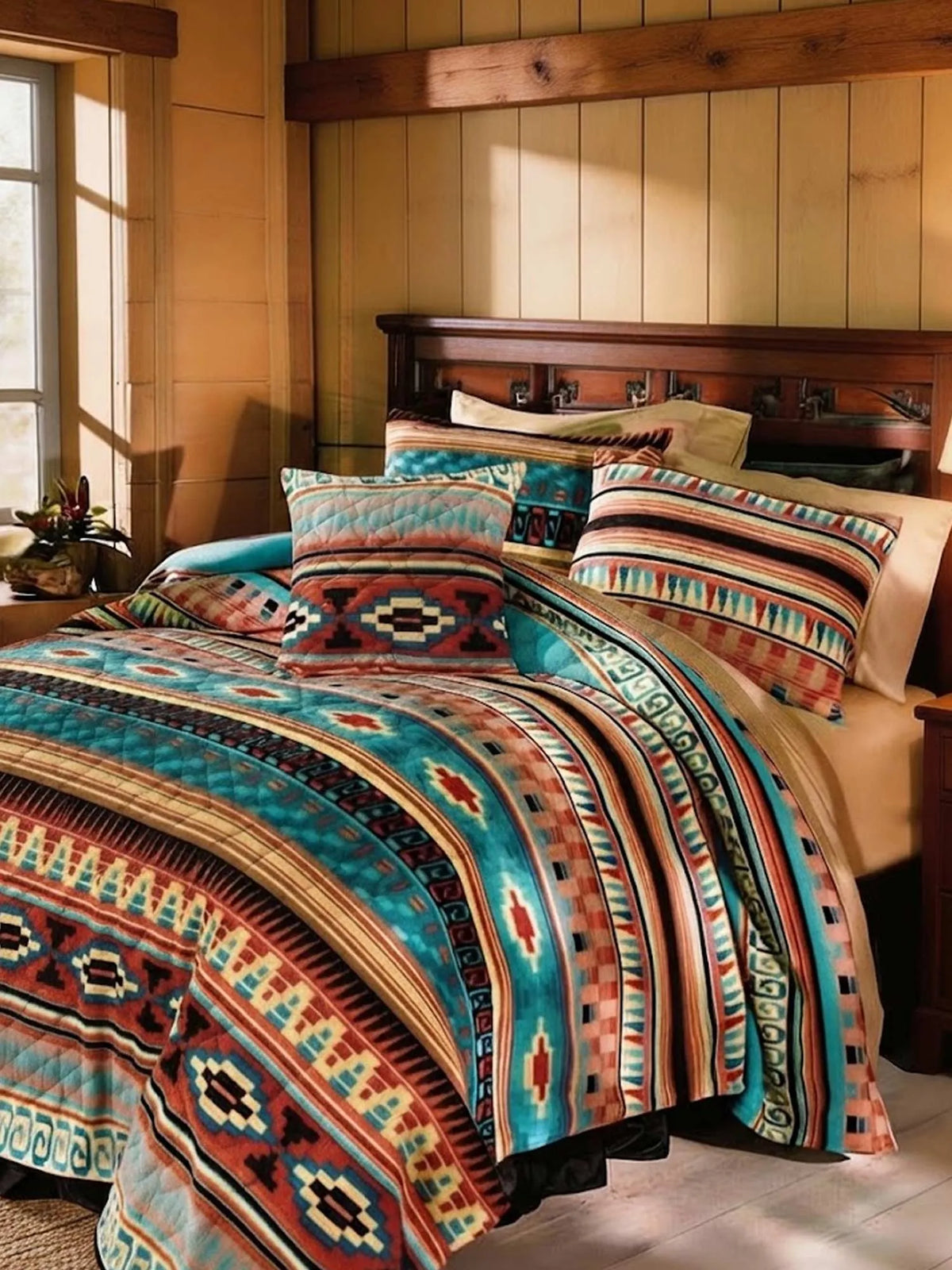 Mesa Southwestern Tribal Geometric 3‐Piece Quilted Bedding Set