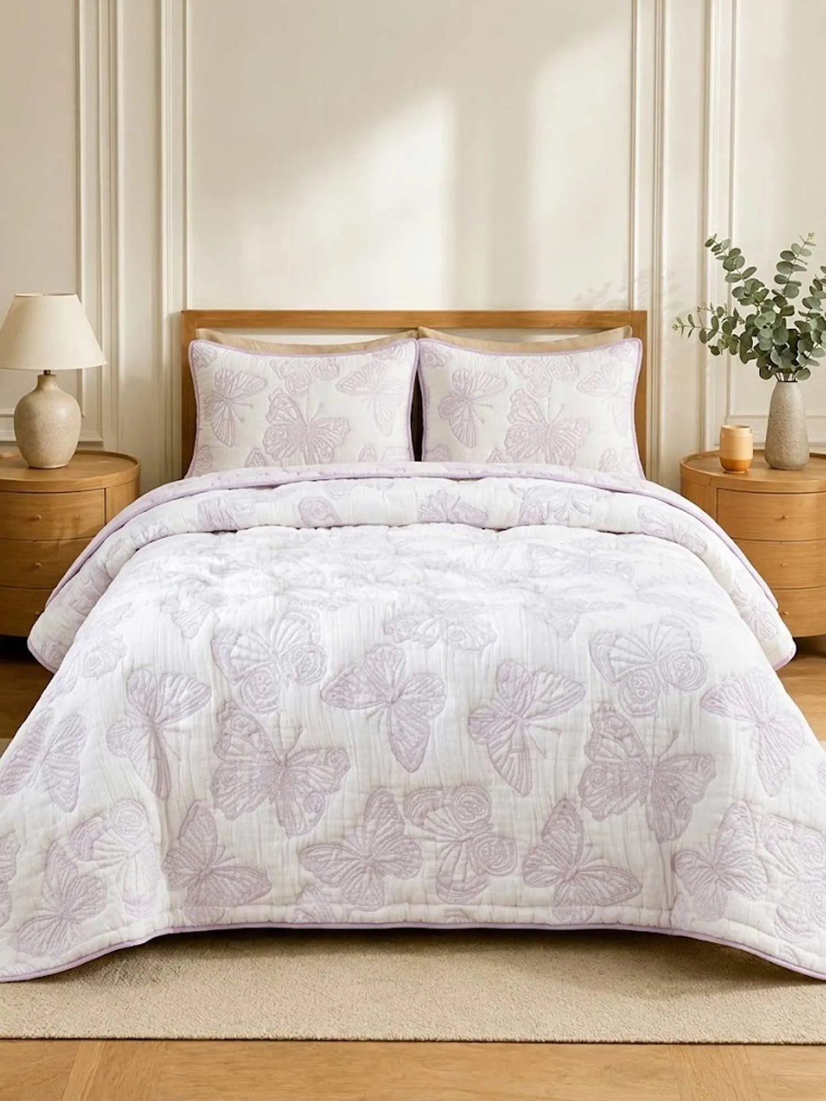 Lavender Butterfly Embossed Quilted Bedspread Puff Quilted Cotton Blanket