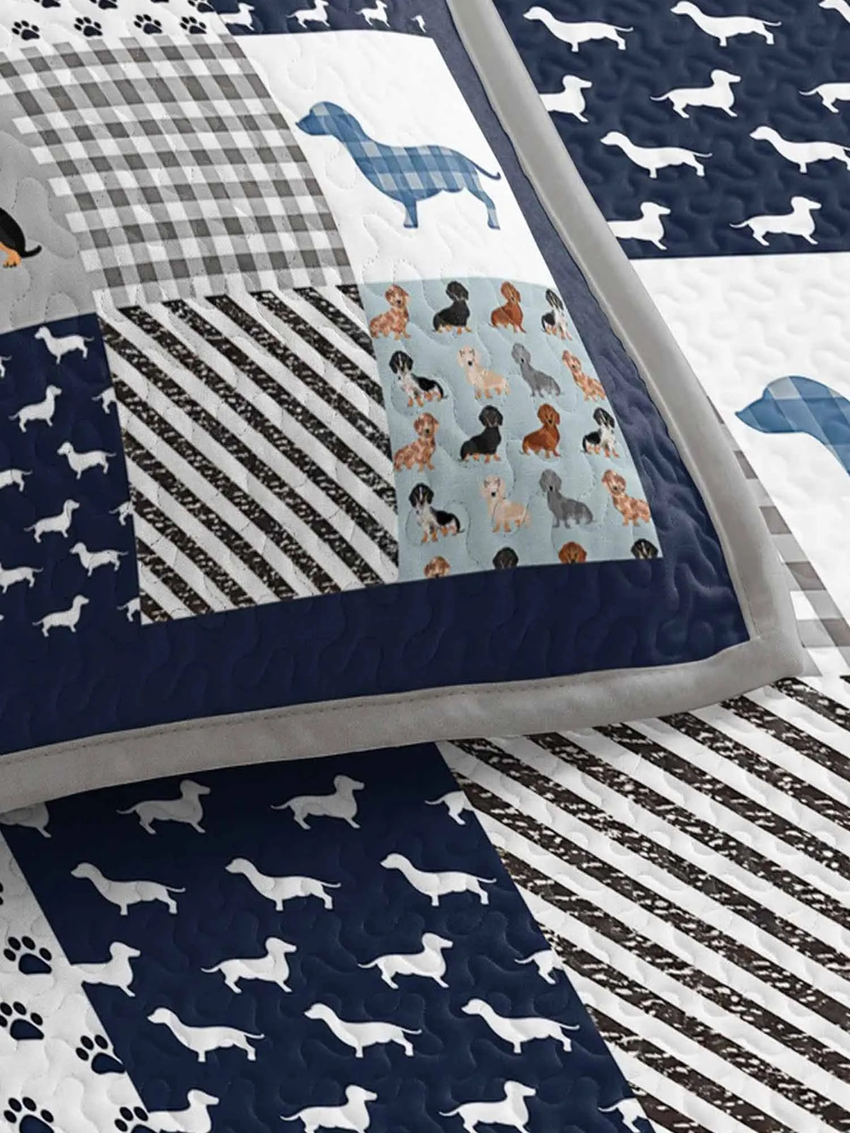 Dachshund Patchwork Quilted 3‐Piece Bedding Set
