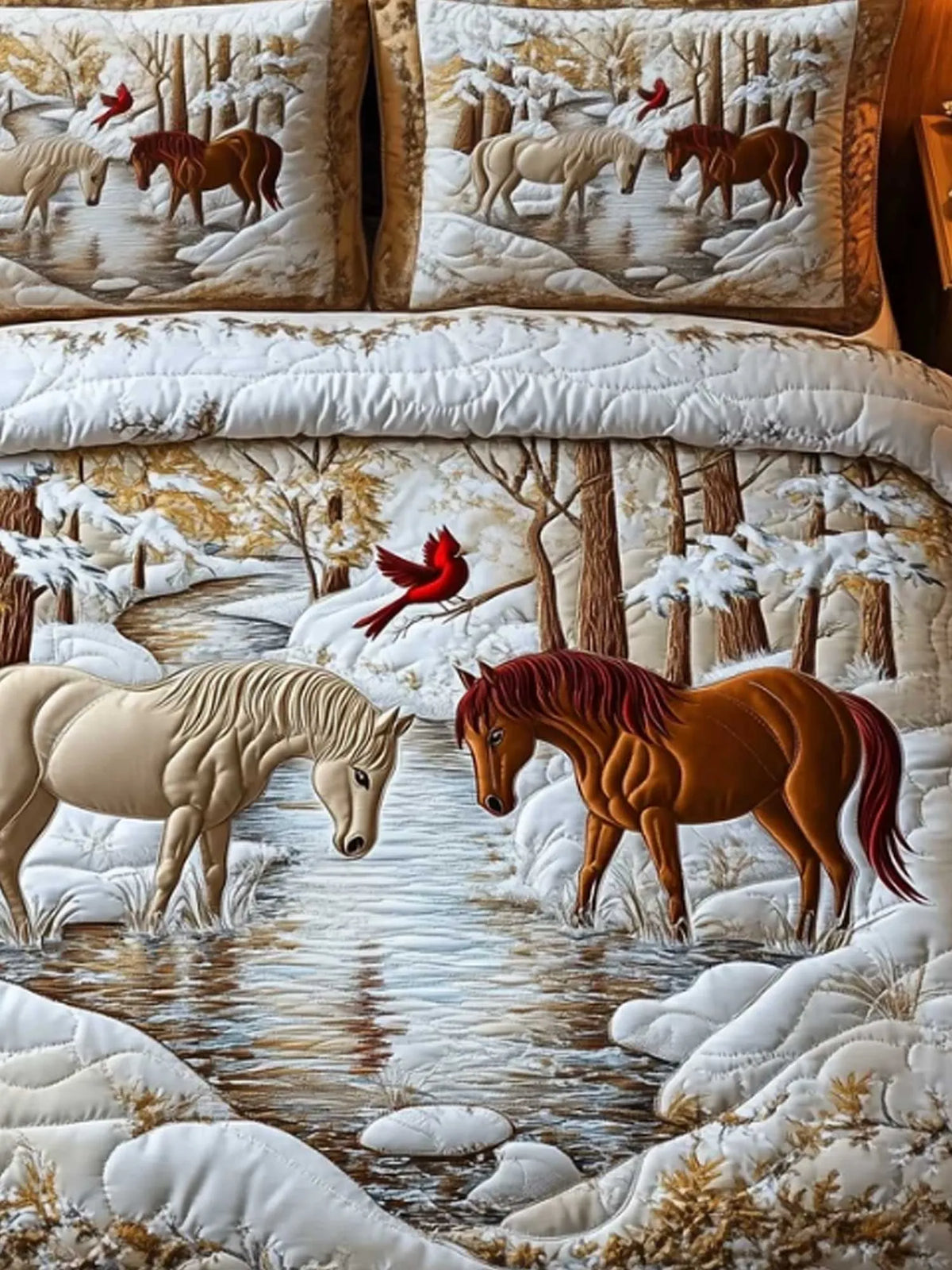 Horse Couple Winter 3‐Piece Quilted Bedding Set