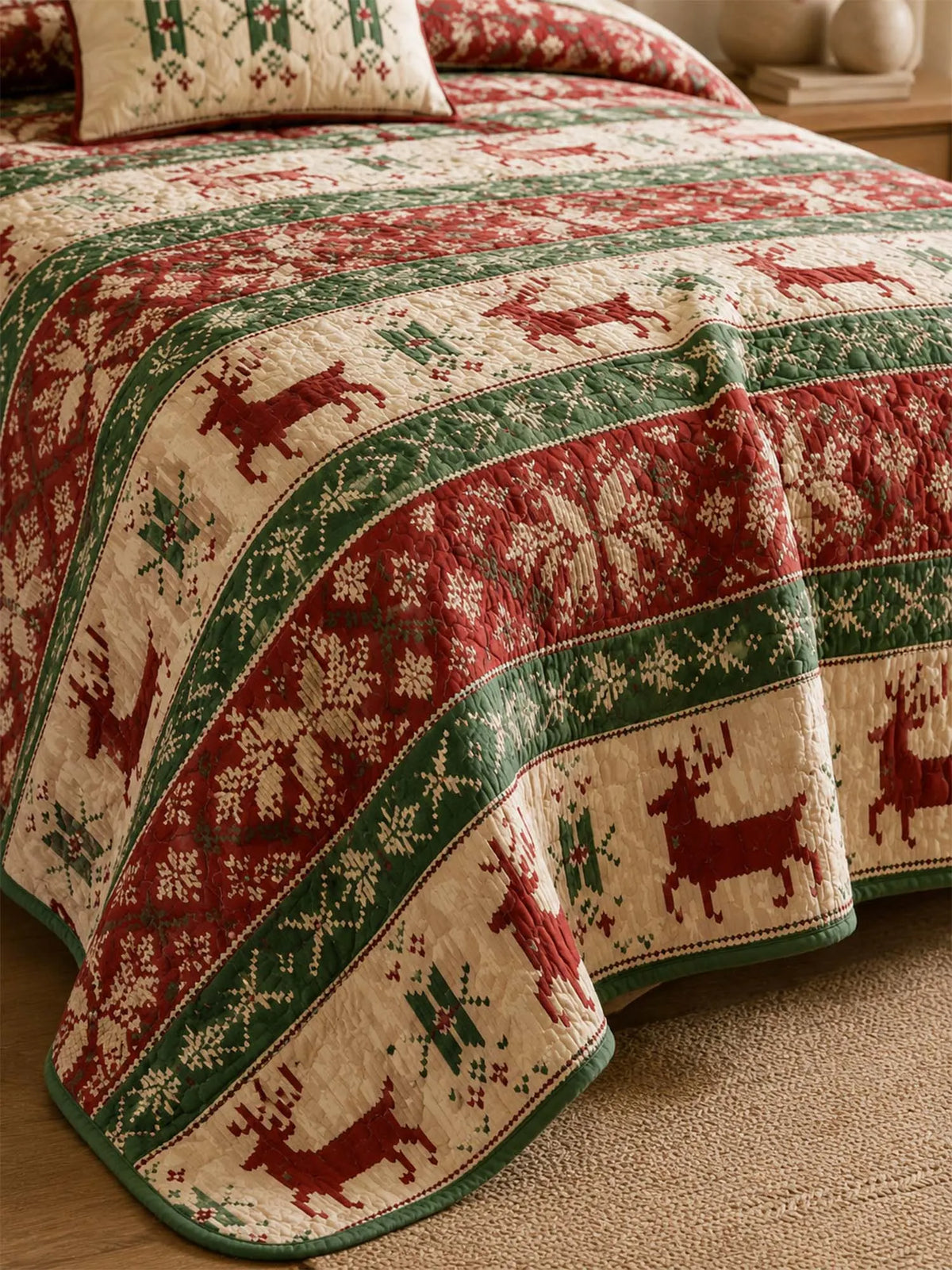 Reindeer Nordic Christmas Quilted 3-Piece Bedding Set