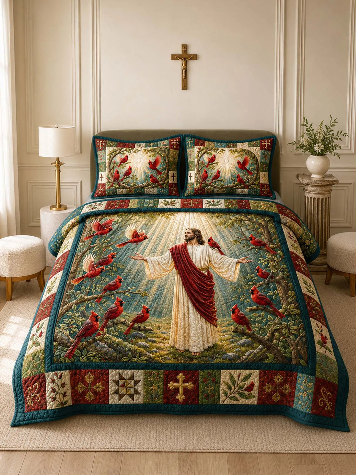 Jesus Cardinal Faith Quilted 3-Piece Bedding Set