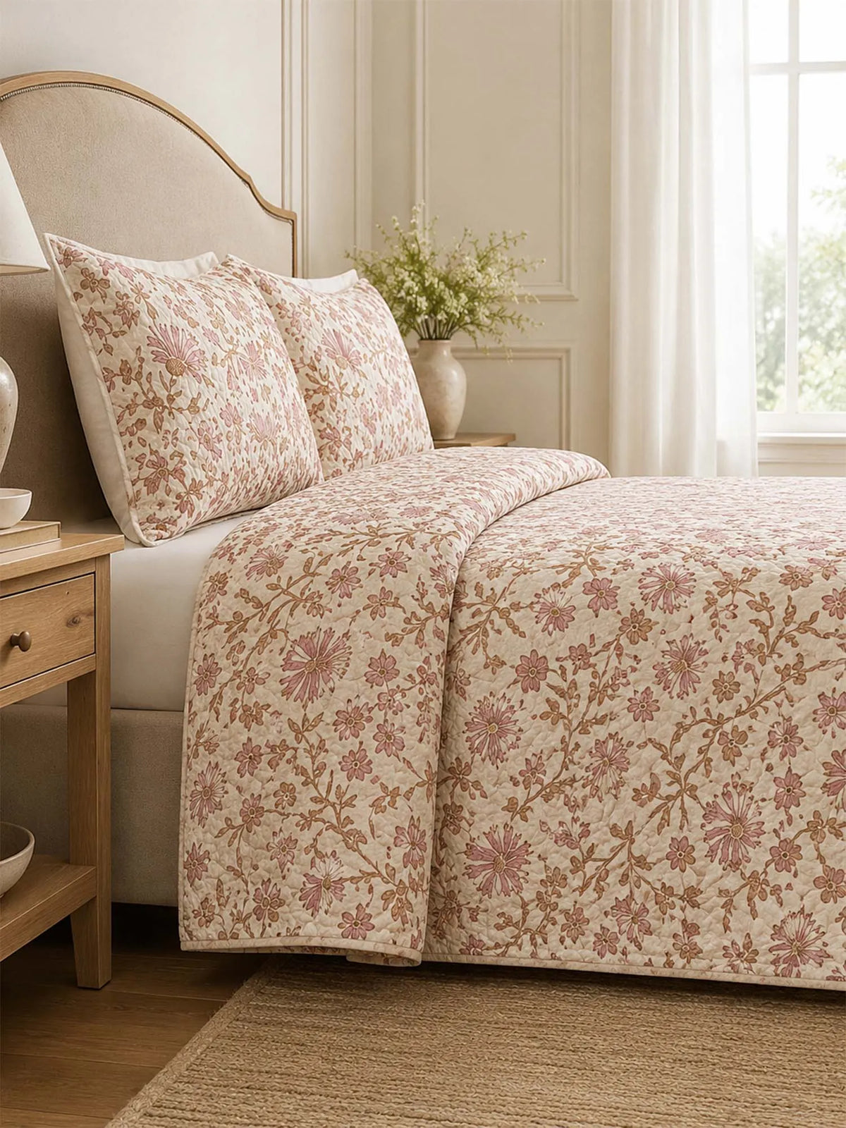 Blush Wildflower Garden Quilted 3-Piece Bedding Set