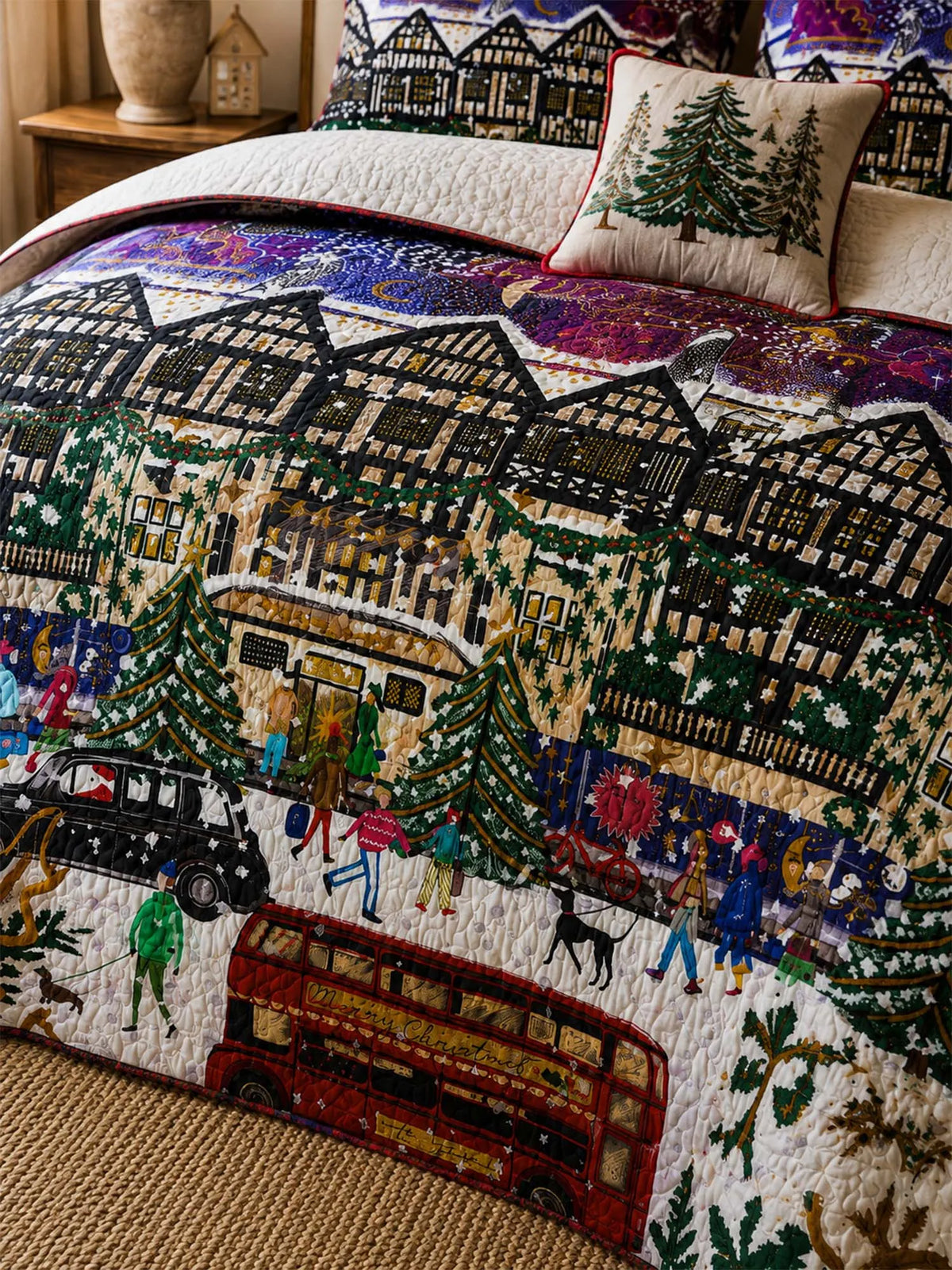 London Christmas Village Quilted 3-Piece Bedding Set