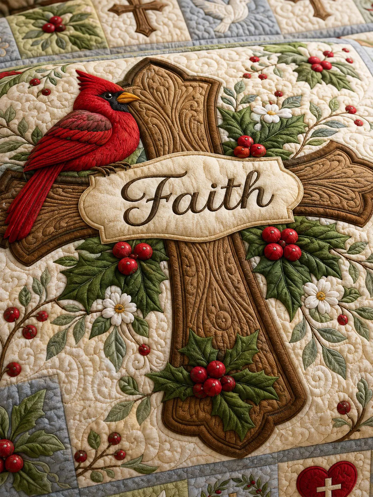 Cardinal Cross Faith Quilted 3-Piece Bedding Set