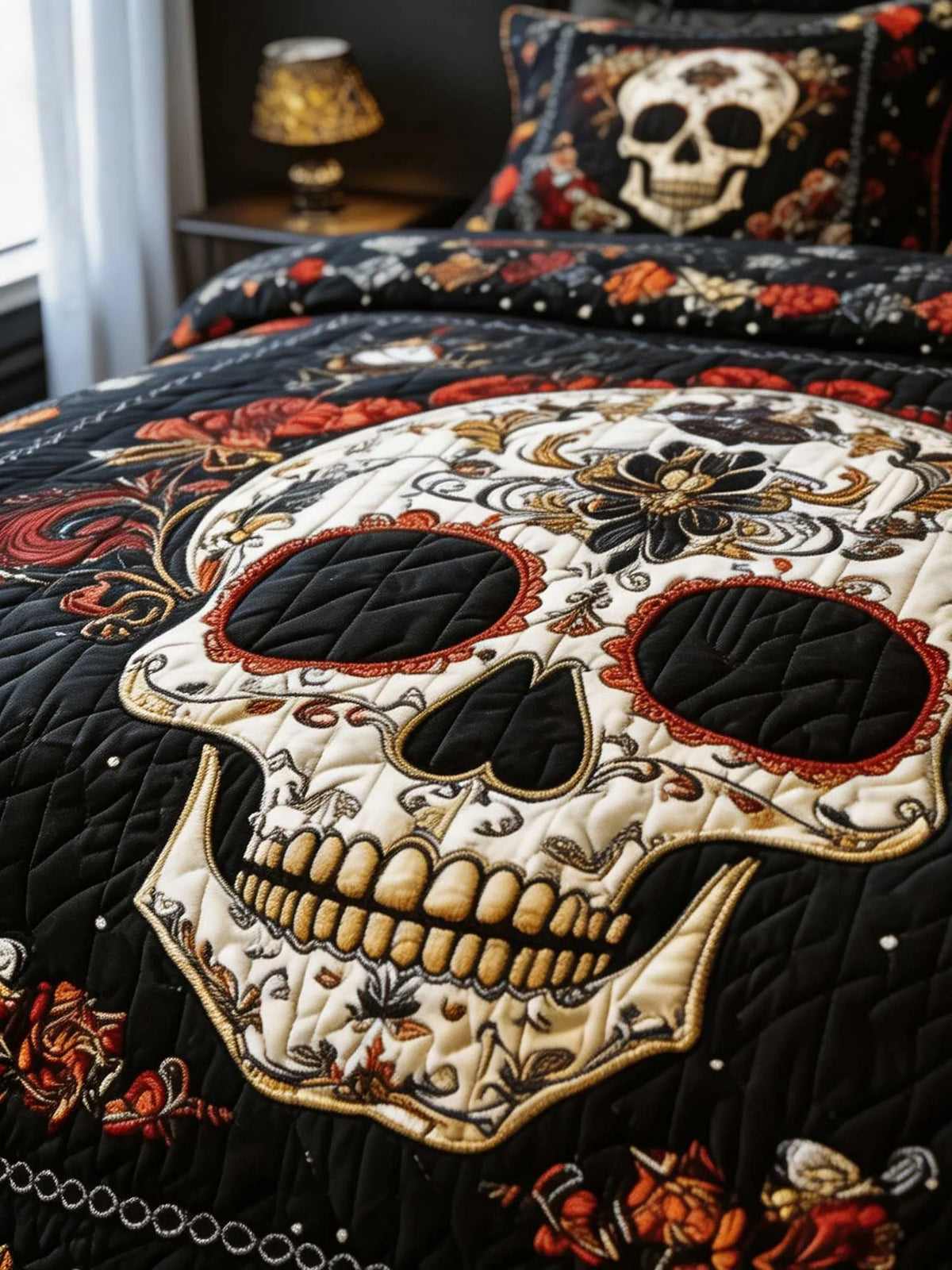Vintage Skull 3‐Piece Quilted Bedding Set