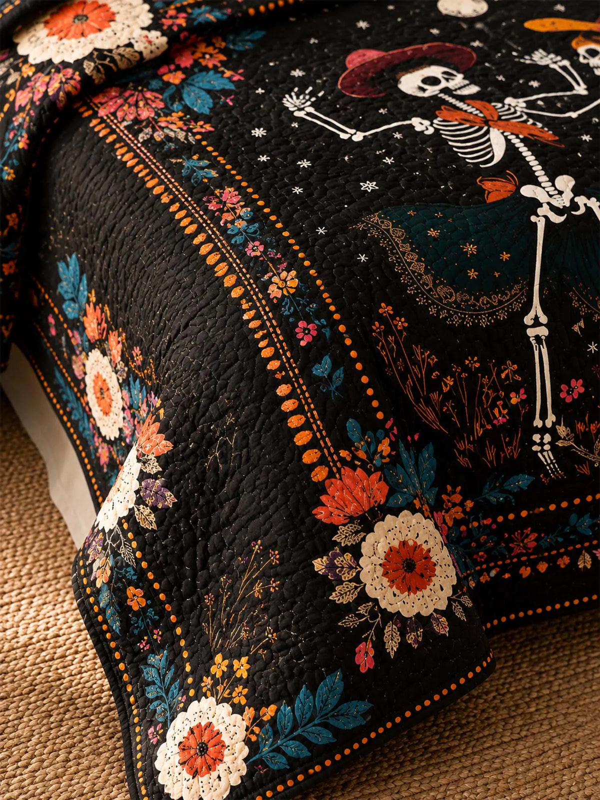 Dancing Skeletons Day of the Dead Quilted 3-Piece Bedding Set