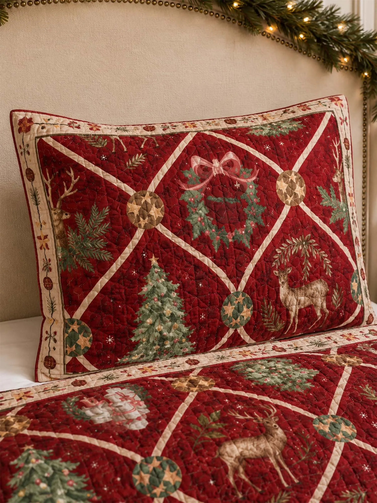 Reindeer Christmas Trellis Quilted 3-Piece Bedding Set