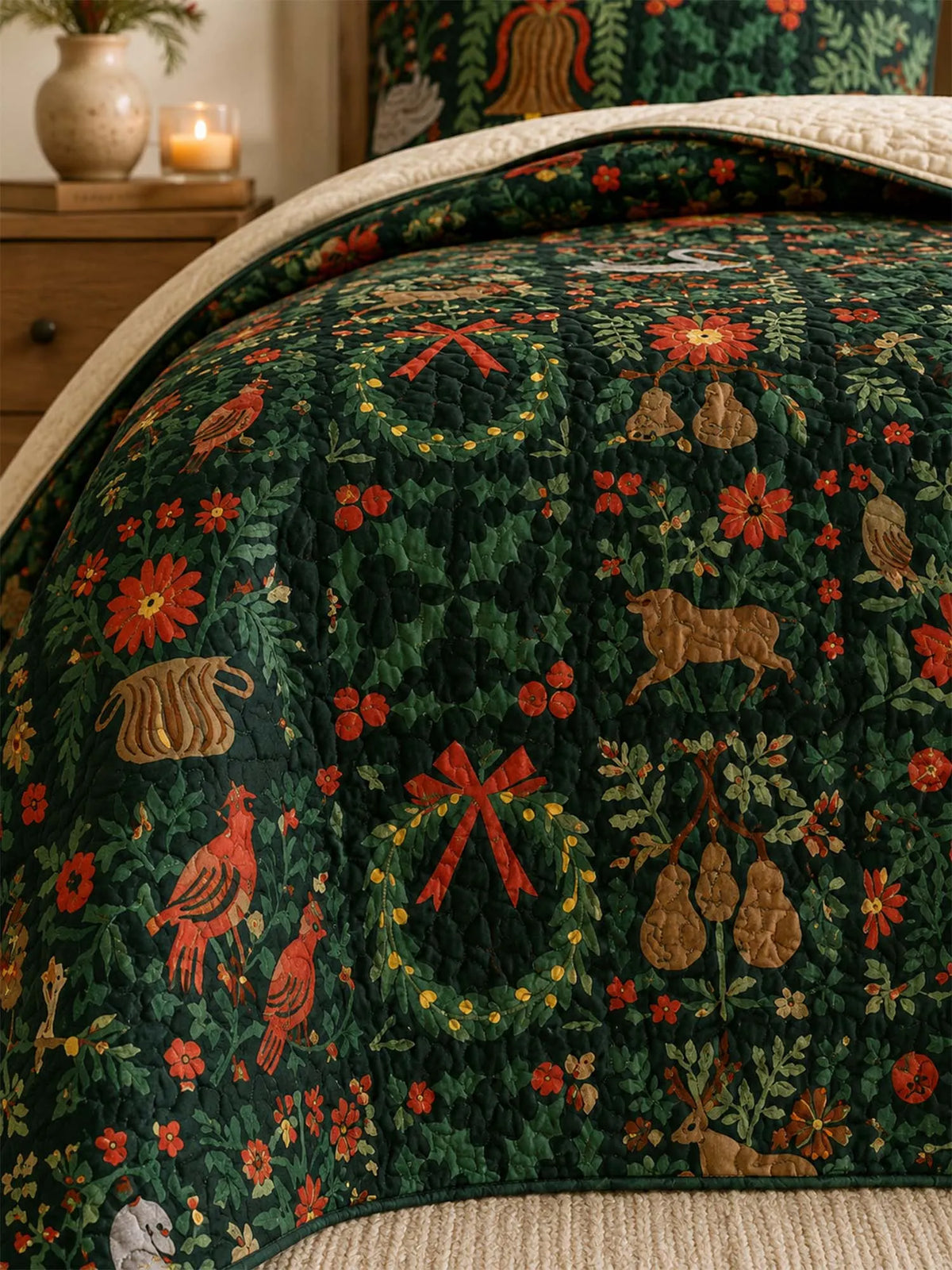 Woodland Swan Christmas Quilted 3-Piece Bedding Set