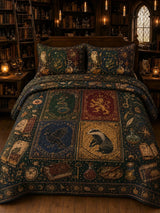 Retro Mystic Beast Totem Alchemy Patchwork Quilted 3‐Piece Bedding Set