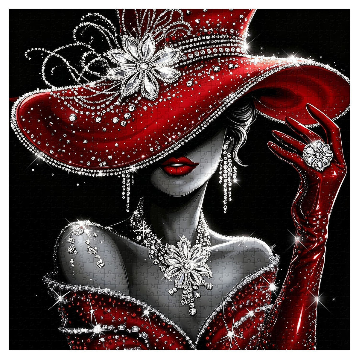 Lady in Red Diamonds Jigsaw Puzzle 1000 Pieces