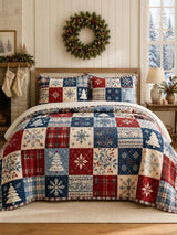 Snowflake Christmas Patchwork Quilted 3-Piece Bedding Set