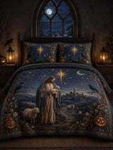 Good Shepherd Jesus Raven Pumpkin Starry Night Quilted 3‐Piece Bedding Set