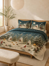 Winter Forest Ghost Gift Cardinal Snowy Quilted 3‐Piece Bedding Set