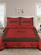 Red Western Cowboy Horse Horseshoe 3‐Piece Quilted Bedding Set