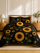 Sunflower Quilted 3-Piece Bedding Set – Classic Americana Quilted Bedding with Matching Pillow Shams
