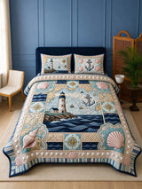 Coastal Lighthouse Quilted 3-Piece Bedding Set – Luxury Quilted Bedding with Matching Pillow Shams
