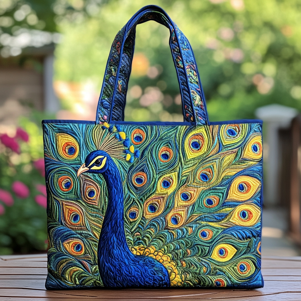 Royal Peacock Quilted Tote  Bag