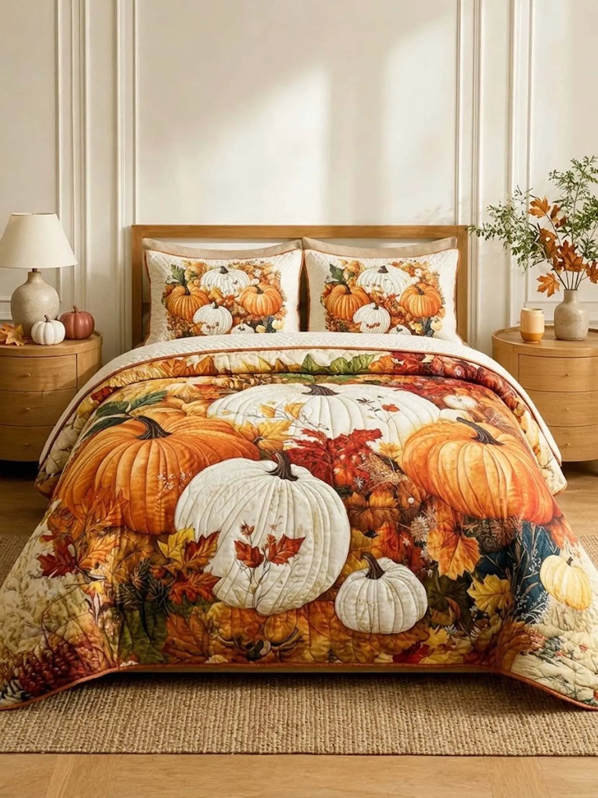 Golden Pumpkin 3‐Piece Quilted Bedding Set
