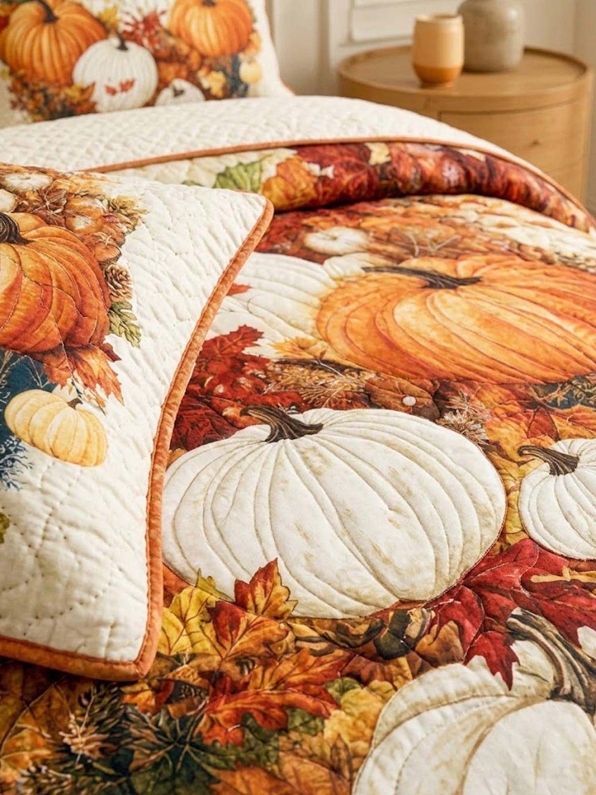 Golden Pumpkin 3‐Piece Quilted Bedding Set