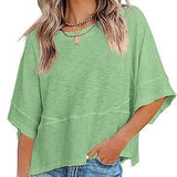 Women's Summer Casual Crewneck Batwing Half Sleeve T-Shirts Solid Color Loose Fit Cute Basic Flowy Tops Tees Blouses
