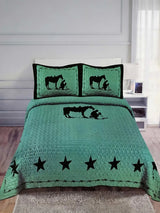 Teal Western Cowboy Horse Silhouette 3‐Piece Quilted Bedding Set