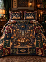 Fantasy Castle Heraldic Emblem Owl Star Quilted 3‐Piece Bedding Set