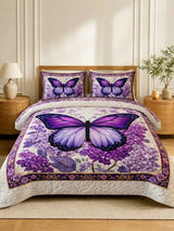Lavender Butterfly Dream 3‐Piece Quilted Bedding Set