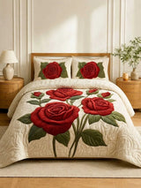 Timeless Scarlet Bloom 3‐Piece Quilted Bedding Set