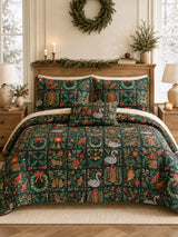 Woodland Swan Christmas Quilted 3-Piece Bedding Set