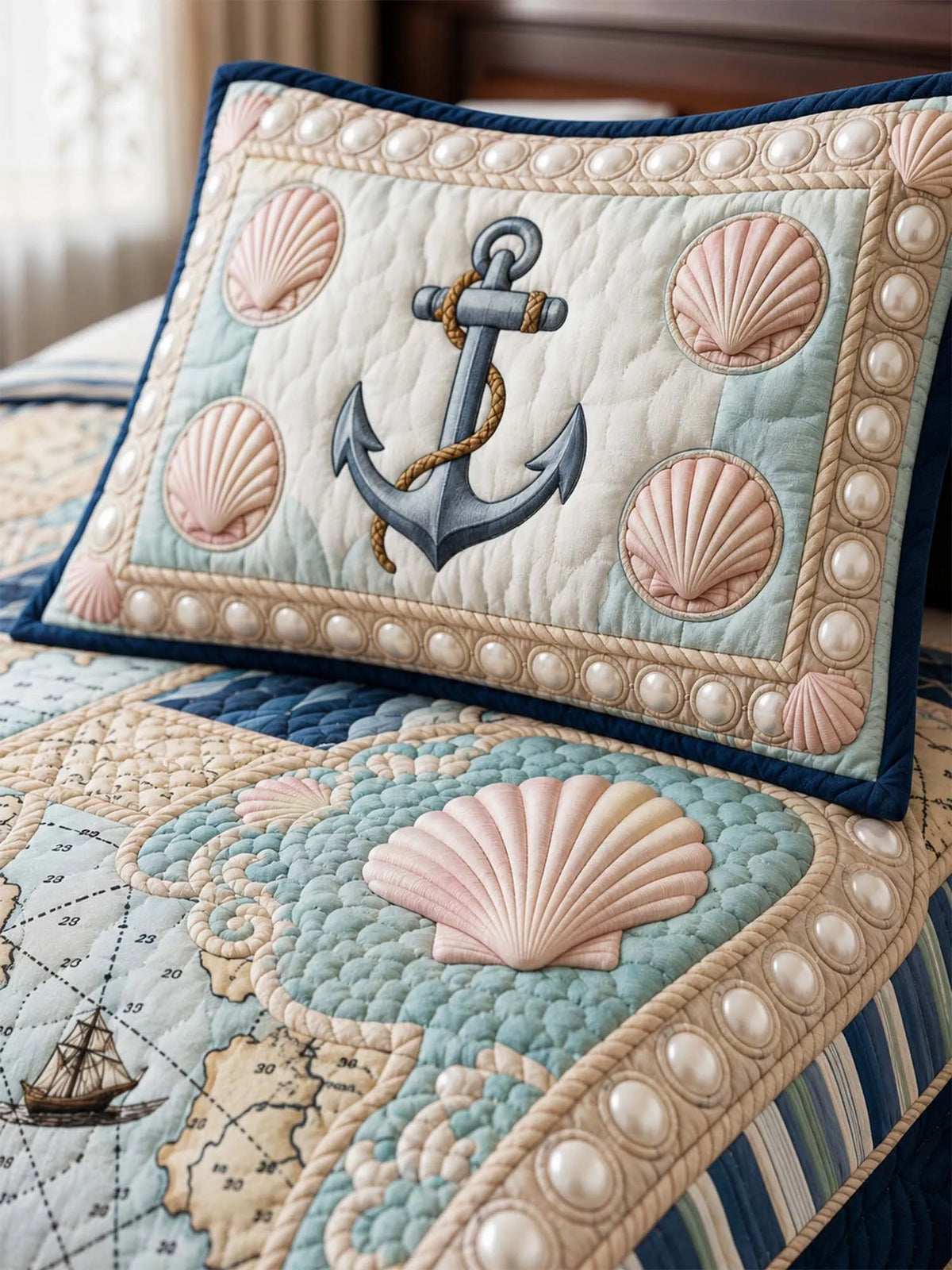 Coastal Lighthouse Quilted 3-Piece Bedding Set – Luxury Quilted Bedding with Matching Pillow Shams