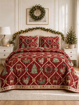 Reindeer Christmas Trellis Quilted 3-Piece Bedding Set